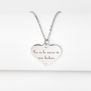 Collier cœur collection Message d’Amour 5 acier inoxydable argent or oxyde de zirconium gravure laser
