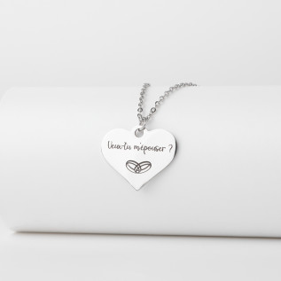 Collier cœur collection Message d’Amour 5 acier inoxydable argent or oxyde de zirconium gravure laser