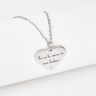 Collier cœur collection Message d’Amour 5 acier inoxydable argent or oxyde de zirconium gravure laser