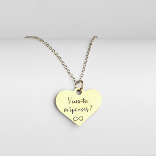 Collier cœur collection Message d’Amour 6 acier inoxydable argent or oxyde de zirconium gravure laser
