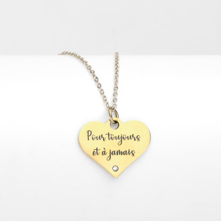 Collier cœur collection Message d’Amour 6 acier inoxydable argent or oxyde de zirconium gravure laser