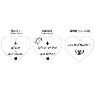 Collier cœur collection Message d’Amour + qu'hier - que demain 1 acier inoxydable argent or gravure laser