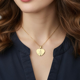 Collier cœur collection Message d’Amour + qu'hier - que demain 1 acier inoxydable argent or gravure laser