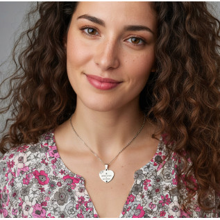 Collier cœur collection Message d’Amour + qu'hier - que demain 1 acier inoxydable argent or gravure laser