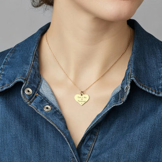 Collier cœur collection Message d’Amour 7-2 acier inoxydable argent or oxyde de zirconium gravure laser