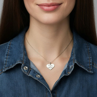 Collier cœur collection Message d’Amour 6 acier inoxydable argent or oxyde de zirconium gravure laser