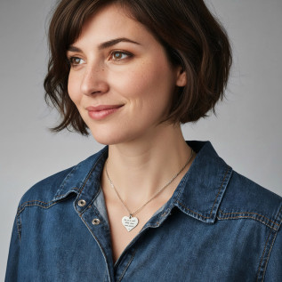 Collier cœur collection Message d’Amour 3 acier inoxydable argent or oxyde de zirconium gravure laser