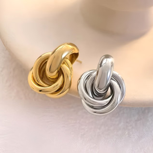 Boucles d'oreilles cercles entrelacés acier inoxydable argent or vendues par paire