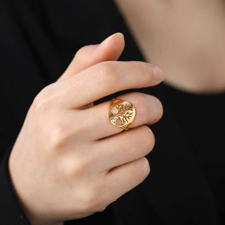 Hollow tree of life ring, stainless steel,  silver, gold