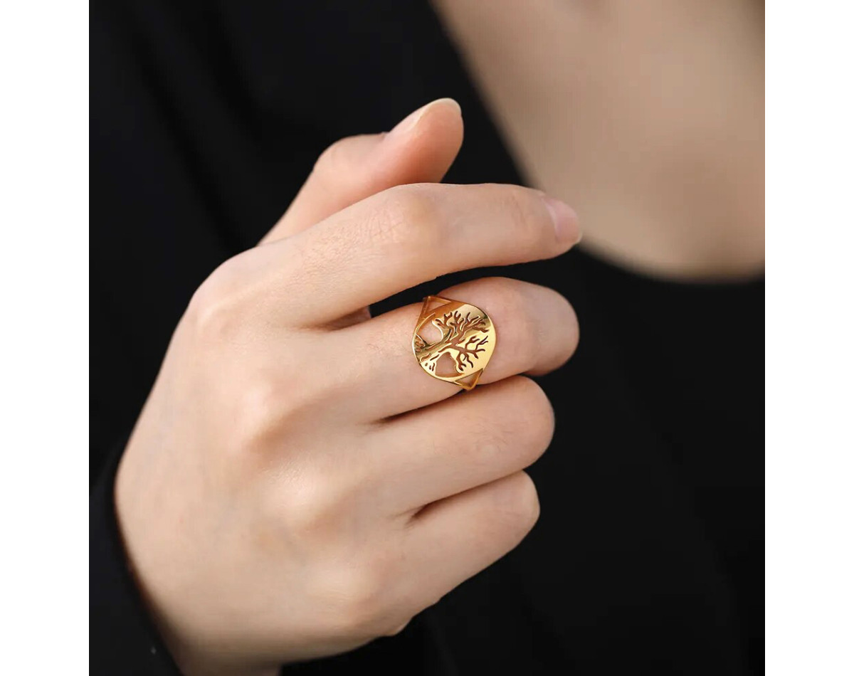 Hollow tree of life ring, stainless steel,  silver, gold