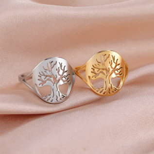 Hollow tree of life ring, stainless steel,  silver, gold