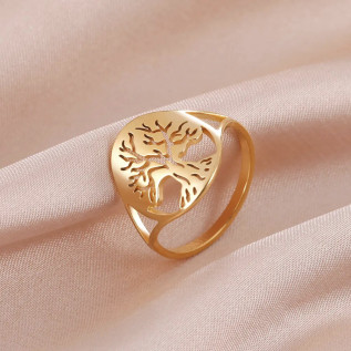 Hollow tree of life ring, stainless steel,  silver, gold