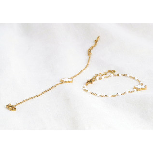 Bracelet fleur de prunier en nacre blanche ou résine sur chaîne simple ou perlée en acier inoxydable argent ou or cadeau femme