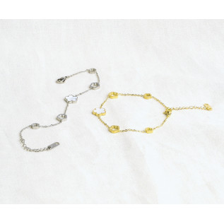 Plum blossom bracelet in white mother-of-pearl or resin in silver or gold stainless steel woman gift