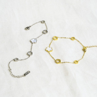 Plum blossom bracelet in white mother-of-pearl or resin in silver or gold stainless steel woman gift