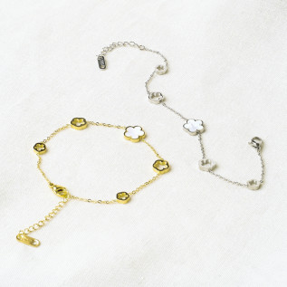 Plum blossom bracelet in white mother-of-pearl or resin in silver or gold stainless steel woman gift