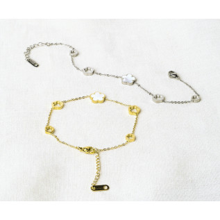 Plum blossom bracelet in white mother-of-pearl or resin in silver or gold stainless steel woman gift