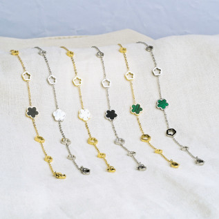 Plum blossom bracelet in white mother-of-pearl or resin in silver or gold stainless steel woman gift