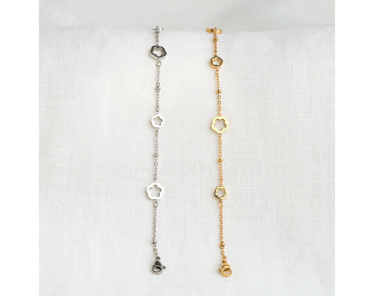 Bracelet fleurs creuses en acier inoxydable argent or chaîne satellite