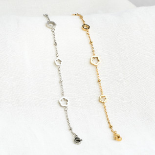 Bracelet fleurs creuses en acier inoxydable argent or chaîne satellite