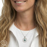 Collier pendentif cercle creux médaille et pierre naturelle amazonite sur acier inoxydable argent or