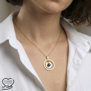 Collier pendentif cercle creux médaille et pierre naturelle amazonite sur acier inoxydable argent or