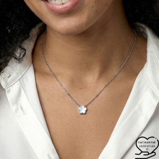 White mother-of-pearl plum blossom necklace on silver or gold stainless steel satellite chain woman necklace gift