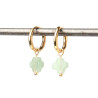 Natural stone clover hoop creole earrings stainless steel silver gold sold by pair