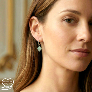 Natural stone clover hoop creole earrings stainless steel silver gold sold by pair
