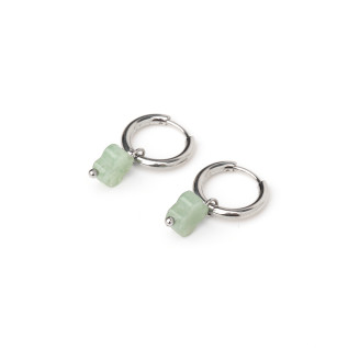 Boucles d'oreilles créoles et trèfles en pierre naturelle d'aventurine verte acier inoxydable or argent vendues par paire