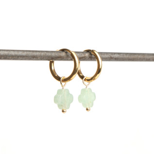 Boucles d'oreilles créoles et trèfles en pierre naturelle d'aventurine verte acier inoxydable or argent vendues par paire