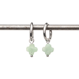 Natural stone clover hoop creole earrings stainless steel silver gold sold by pair
