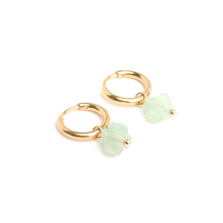 Natural stone clover hoop creole earrings stainless steel silver gold sold by pair