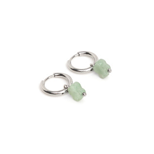 Green aventurine natural stone clover hoop creole earrings stainless steel silver gold sold by pair
