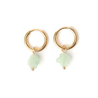 Natural stone clover hoop creole earrings stainless steel silver gold sold by pair