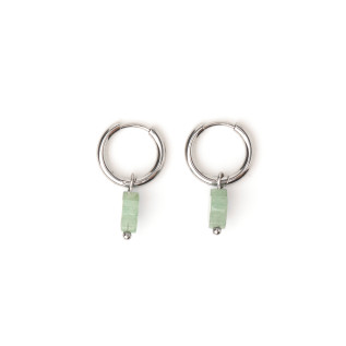 Natural stone clover hoop creole earrings stainless steel silver gold sold by pair