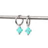 Boucles d'oreilles créoles et trèfles en pierre naturelle d'howlite turquoise acier inoxydable or argent vendues par paire
