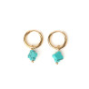 Turquoise howlite natural stone clover hoop creole earrings stainless steel silver gold sold by pair