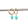 Turquoise howlite natural stone clover hoop creole earrings stainless steel silver gold sold by pair