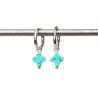 Turquoise howlite natural stone clover hoop creole earrings stainless steel silver gold sold by pair