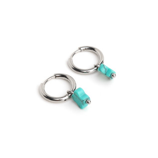 Turquoise howlite natural stone clover hoop creole earrings stainless steel silver gold sold by pair
