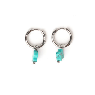 Turquoise howlite natural stone clover hoop creole earrings stainless steel silver gold sold by pair