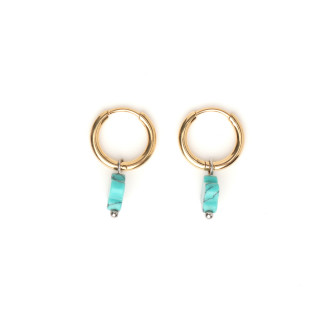 Turquoise howlite natural stone clover hoop creole earrings stainless steel silver gold sold by pair