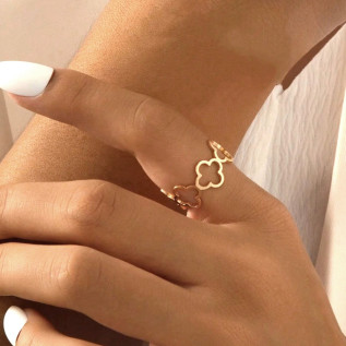 Bague trèfles à quatre feuilles réglable acier inoxydable or anneau cadeau bague femme