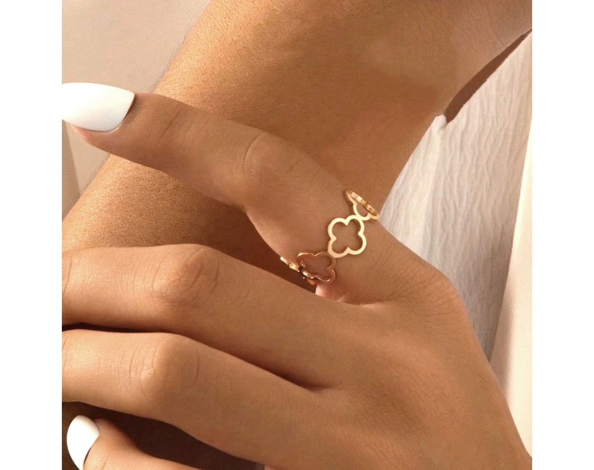 Bague trèfles à quatre feuilles réglable acier inoxydable or anneau cadeau bague femme