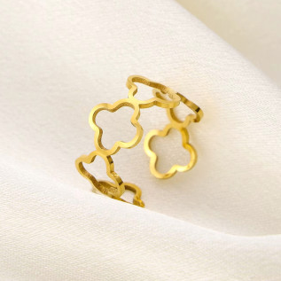 Bague trèfles à quatre feuilles réglable acier inoxydable or anneau cadeau bague femme