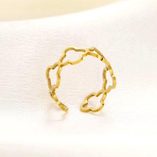 Bague trèfles à quatre feuilles réglable acier inoxydable or anneau cadeau bague femme
