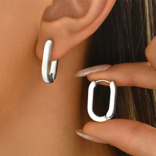 Rectangle hoop earrings in stainless steel silver gold sold by pair