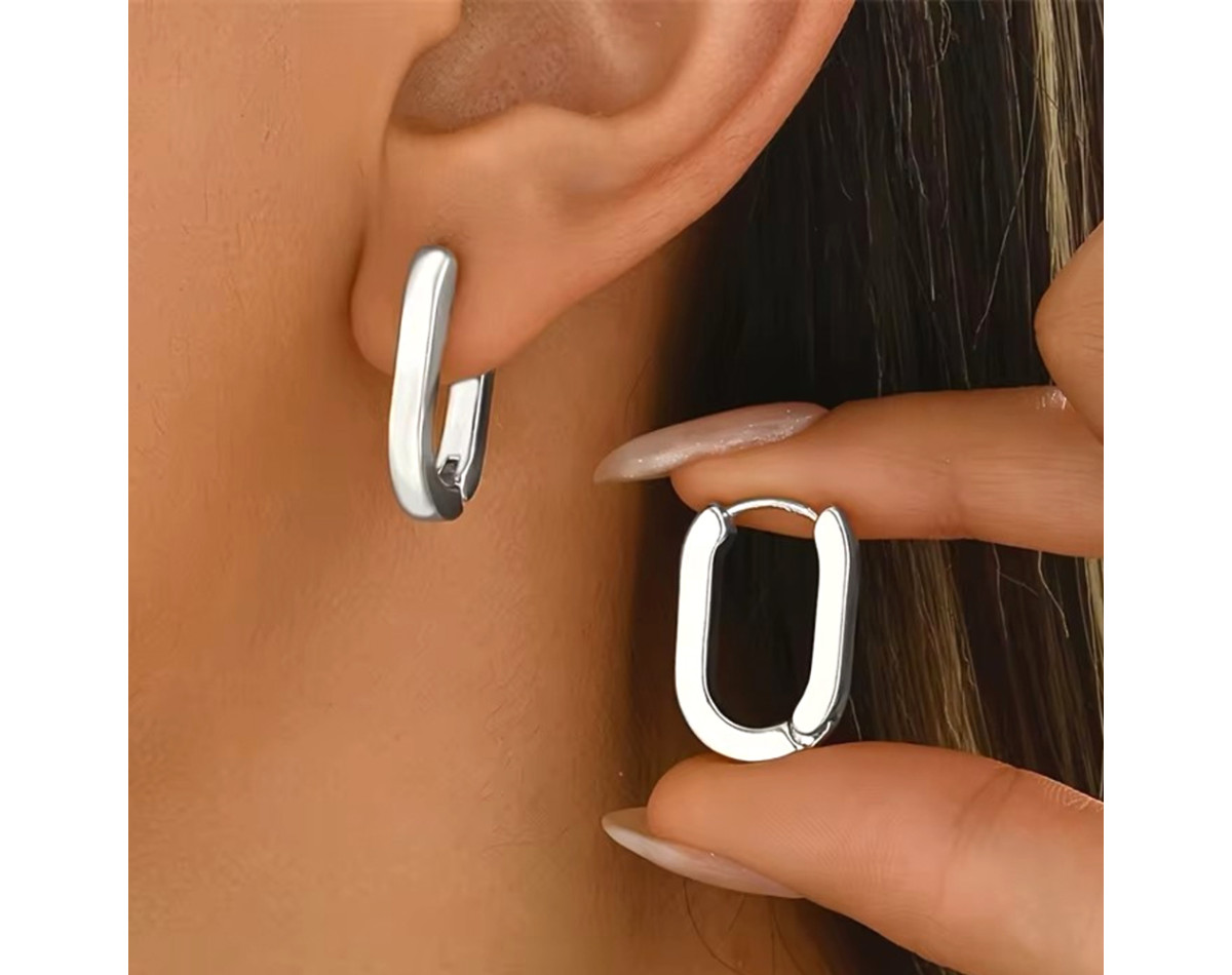 Boucles d'oreilles créoles rectangles acier inoxydable argent or vendues par paire