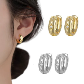 Boucles d'oreilles créoles et oxydes de zirconium acier inoxydable argent or vendues par paire